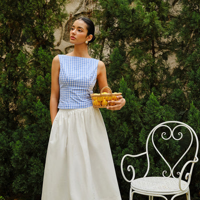 Fenice | Krótki top w kratkę z kokardą na plecach