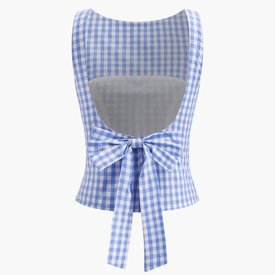 Fenice | Krótki top w kratkę z kokardą na plecach