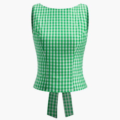 Fenice | Krótki top w kratkę z kokardą na plecach