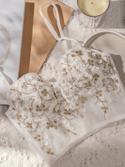 Cevana | Kwiatowy półprzezroczysty top koronkowy