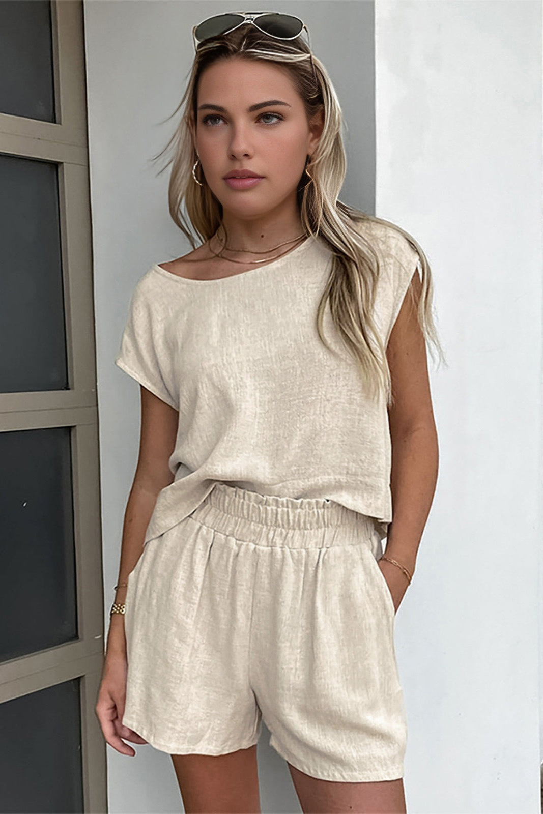 Taylra | Zestaw szortów z kieszeniami z bawełny i lnu