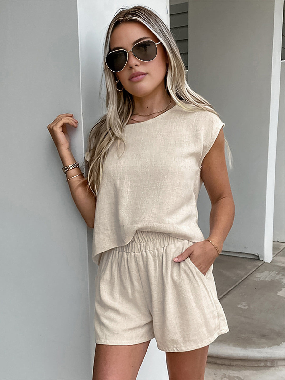 Taylra | Zestaw szortów z kieszeniami z bawełny i lnu