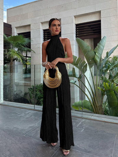 Renata | Asymetryczny Top na Halter z Szerokimi Spodniami