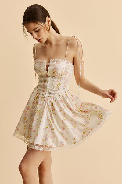 Calilope | Kwiatowa Sukienka Mini z Ramiączkami