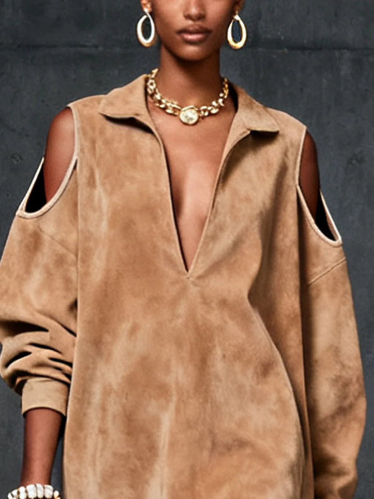 Kendal | Faux Suede Cold-Shoulder Dress