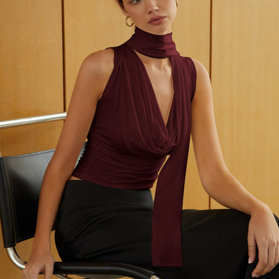 Carlota | Gładka bluzka bez rękawów z twistem z przodu