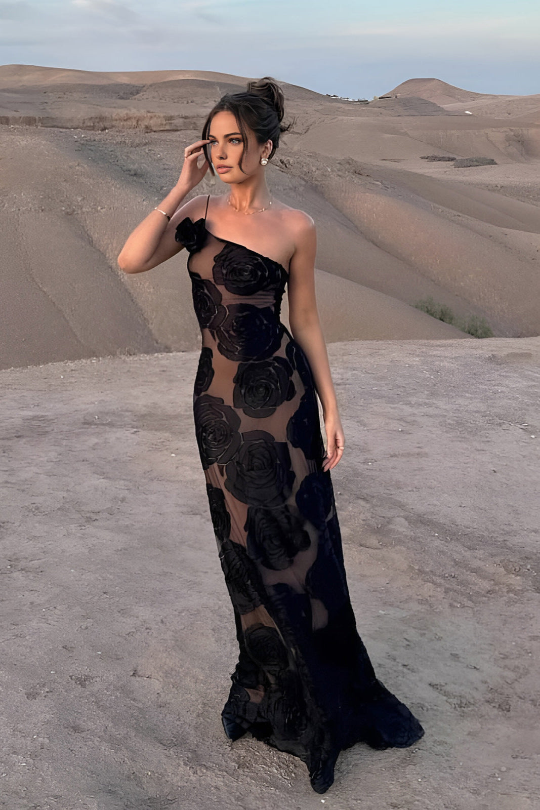 Celeste | Asymetryczna Długa Sukienka Kwiatowa z Żakardu