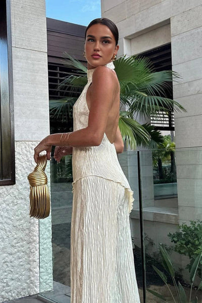 Renata | Asymetryczny Top na Halter z Szerokimi Spodniami