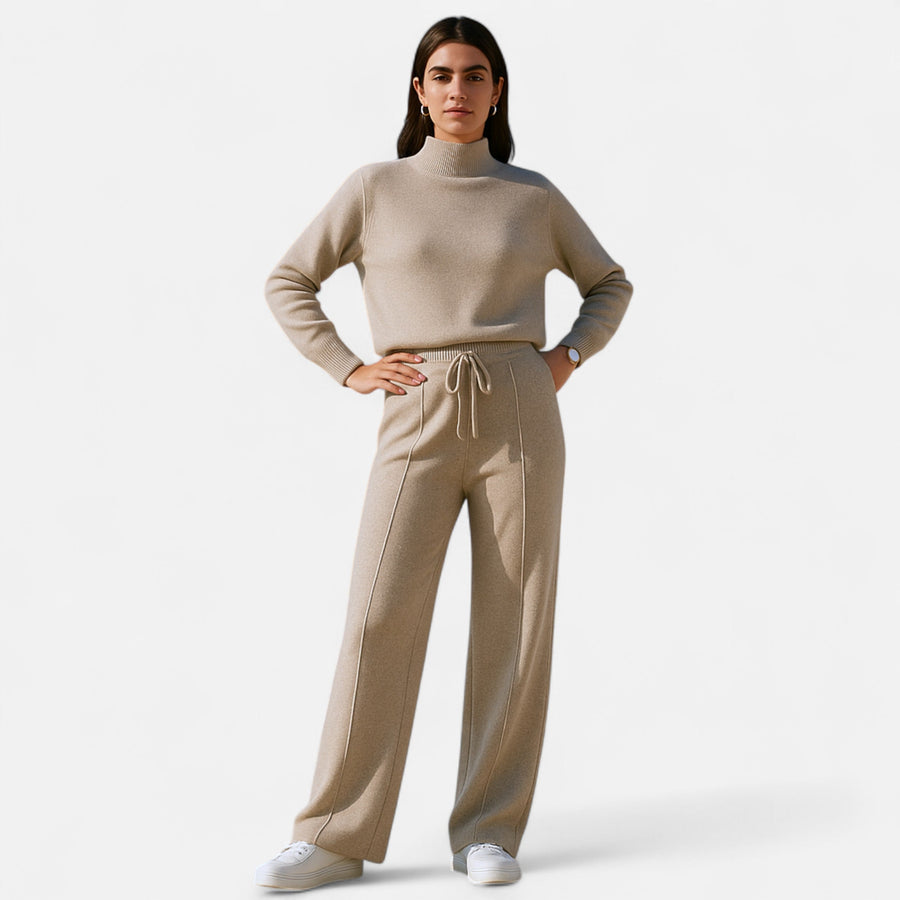 Roselains | Women’s Pure Wool Wide-Leg Knit Trousers