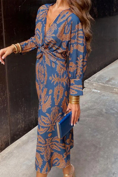 Liva | Vintage Draped Long Sleeve Midi Dress