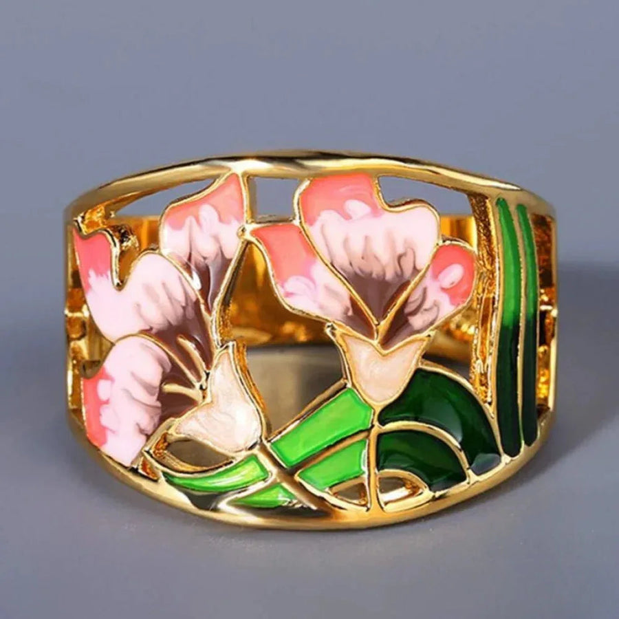 Retro Gold Enamel Flower Ring
