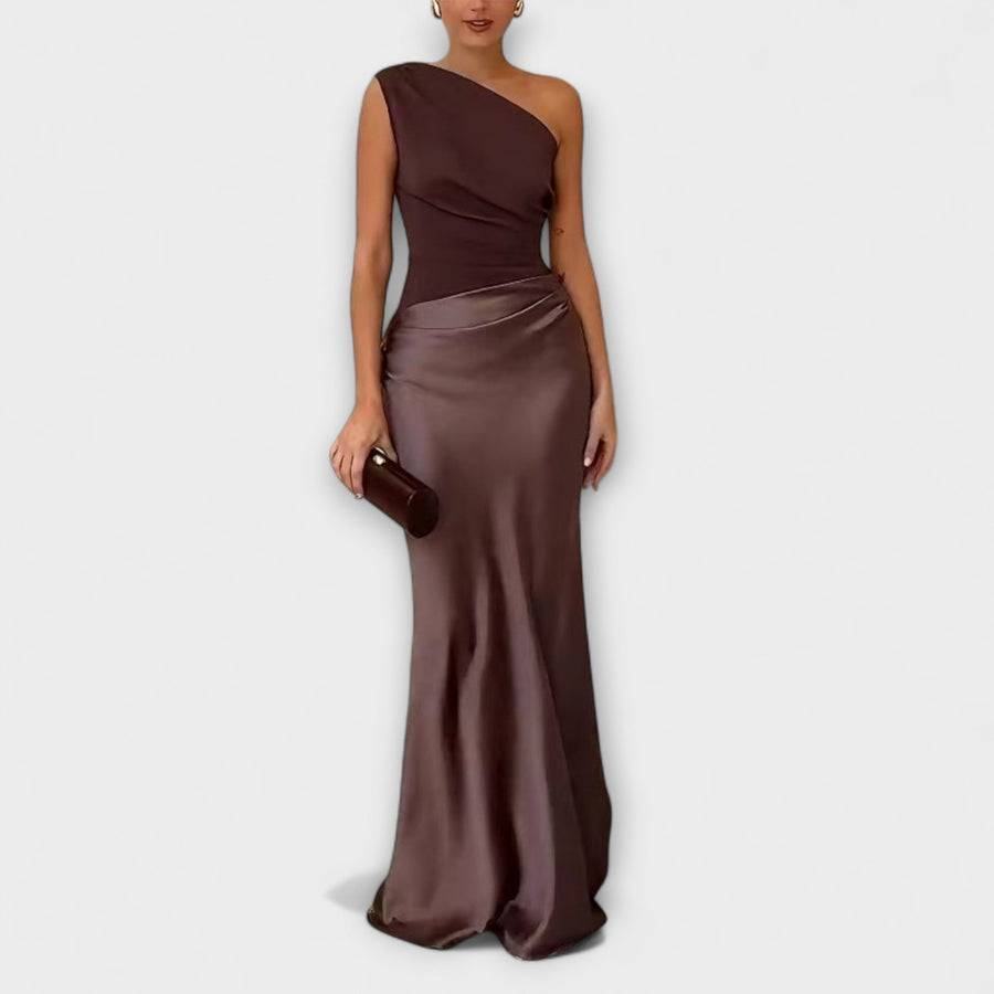 Elegant One-Shoulder Pleated Maxi Dress