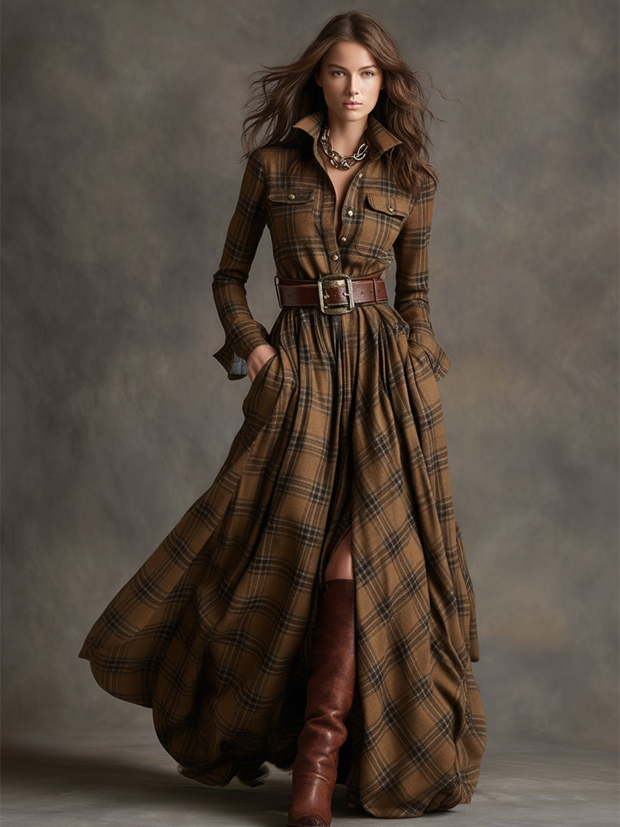 Giulietta - Maxi Check Shirt Dress with Belt