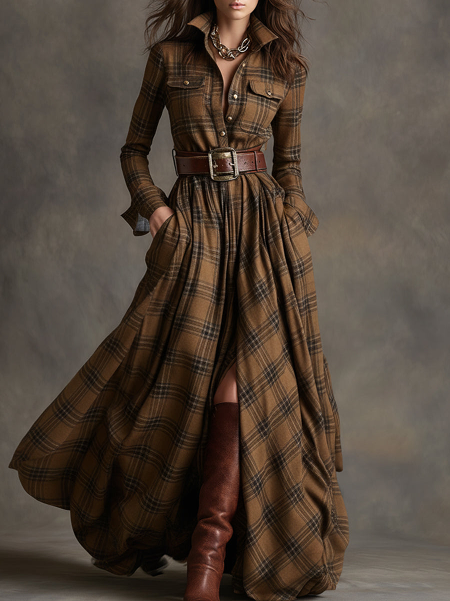 Giulietta - Maxi Check Shirt Dress with Belt