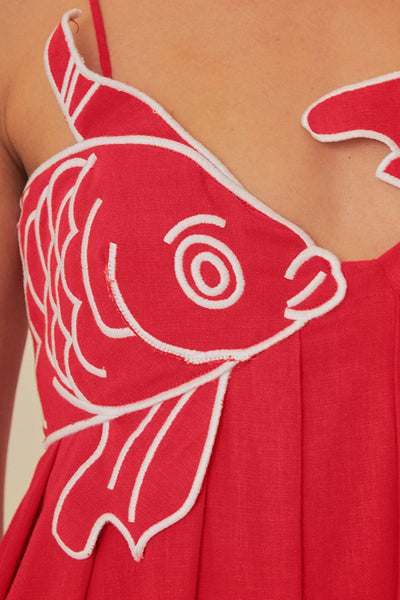 Greta | Haftowana sukienka maxi z rybami