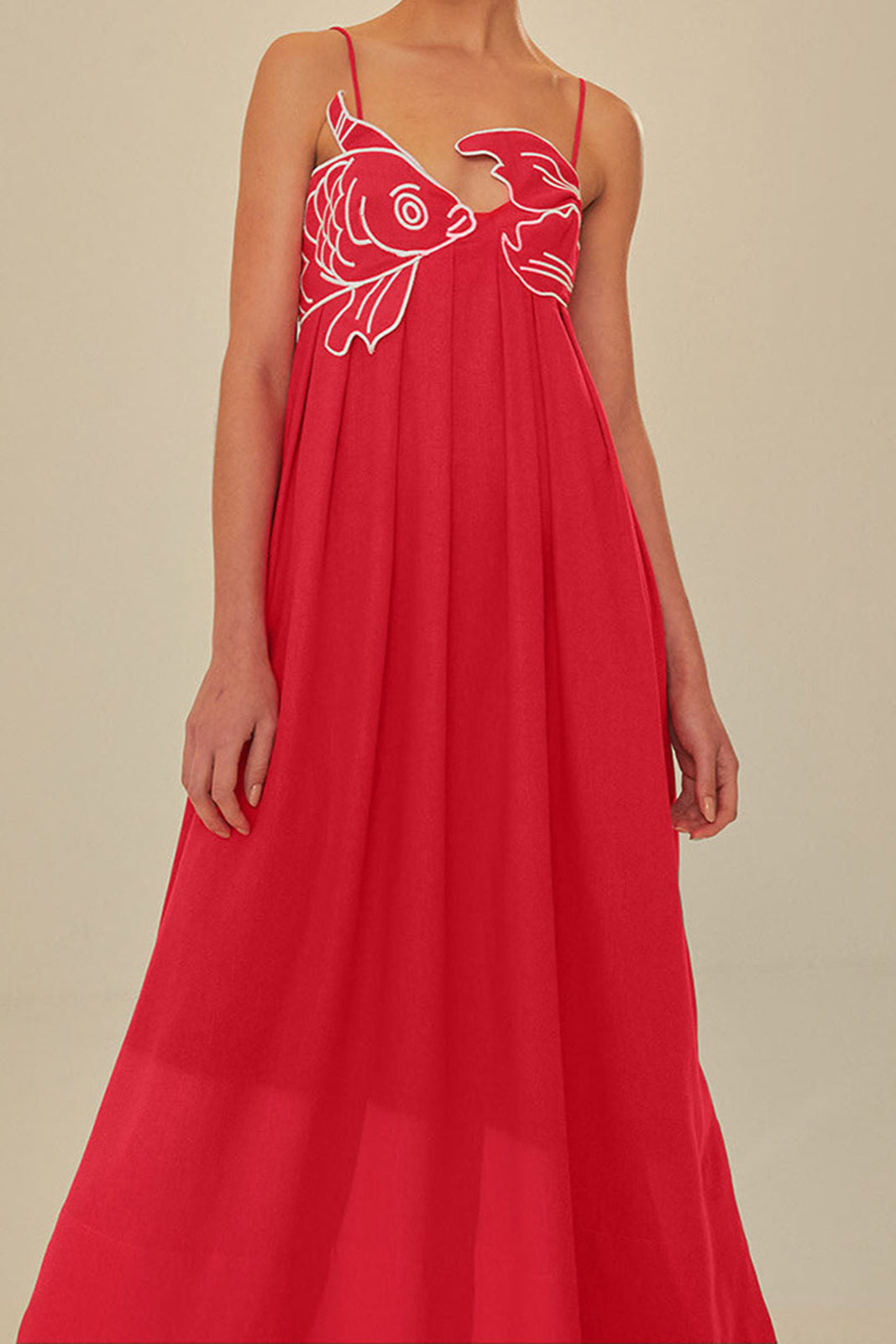 Greta | Haftowana sukienka maxi z rybami