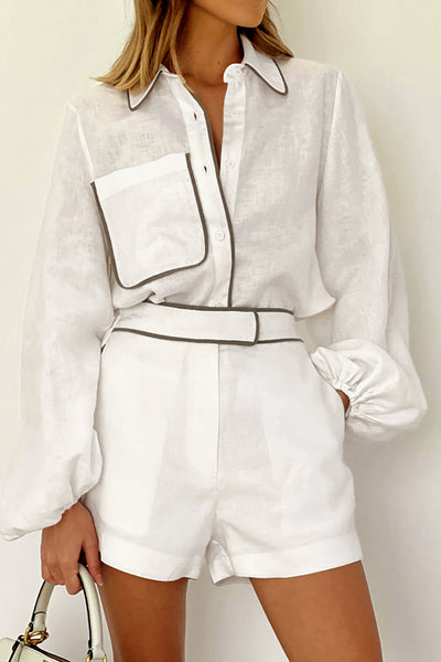 Isadora | Zestaw szortów z kontrastowymi wykończeniami z bawełny i lnu