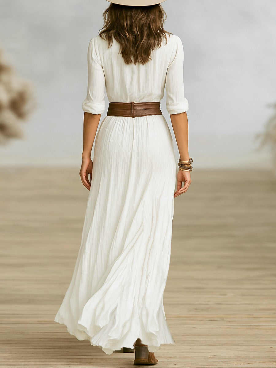 Lunori™ Soléane | Elegant Pleated Midi Dress