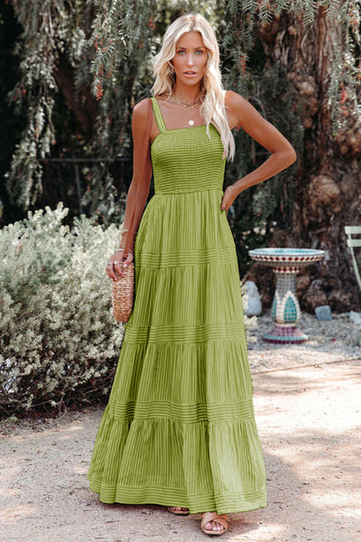 Maia | Sukienka Maxi Cami z Fasonem w Paski i Bez Pleców