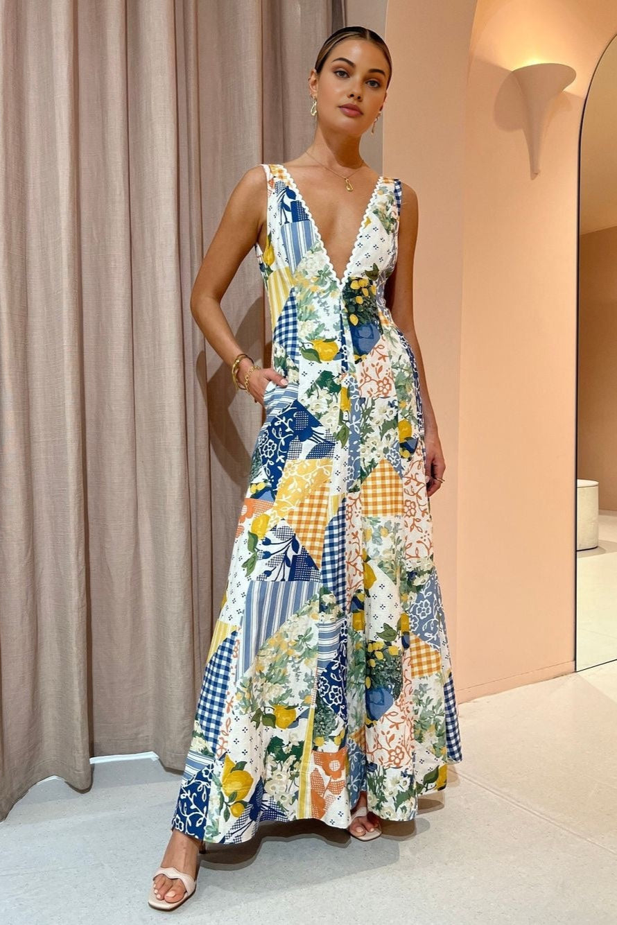 Mariella | Sukienka Maxi w Print Cytrynowy