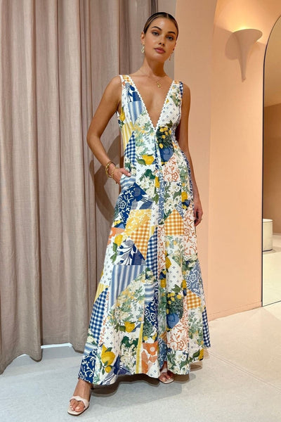 Mariella | Sukienka Maxi w Print Cytrynowy