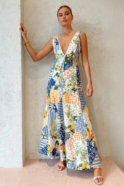 Mariella | Sukienka Maxi w Print Cytrynowy