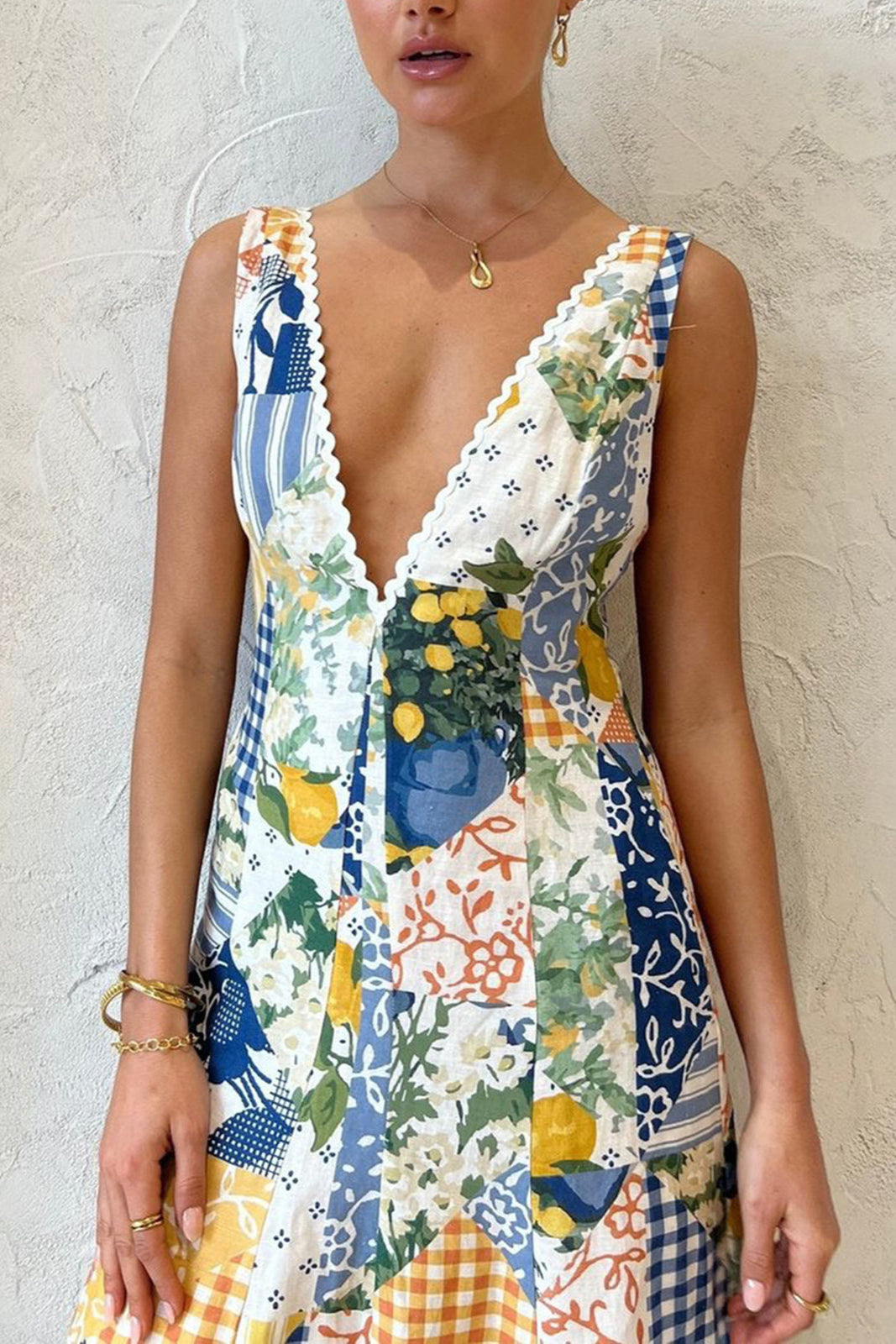 Mariella | Sukienka Maxi w Print Cytrynowy