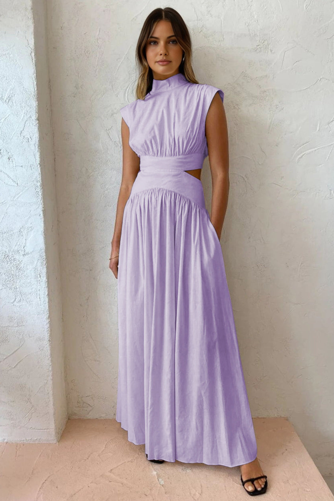 Matilde | Sukienka Maxi z Wycięciem i Stójką