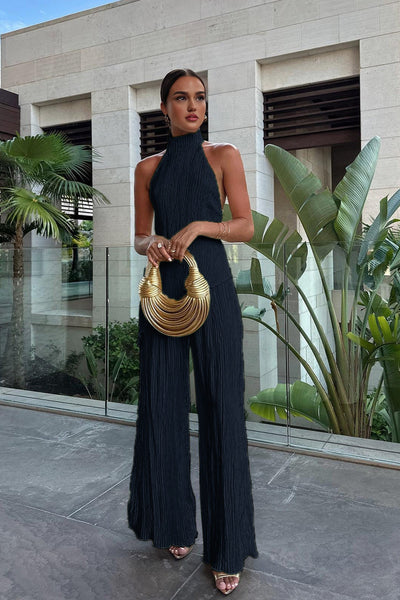 Renata | Asymetryczny Top na Halter z Szerokimi Spodniami