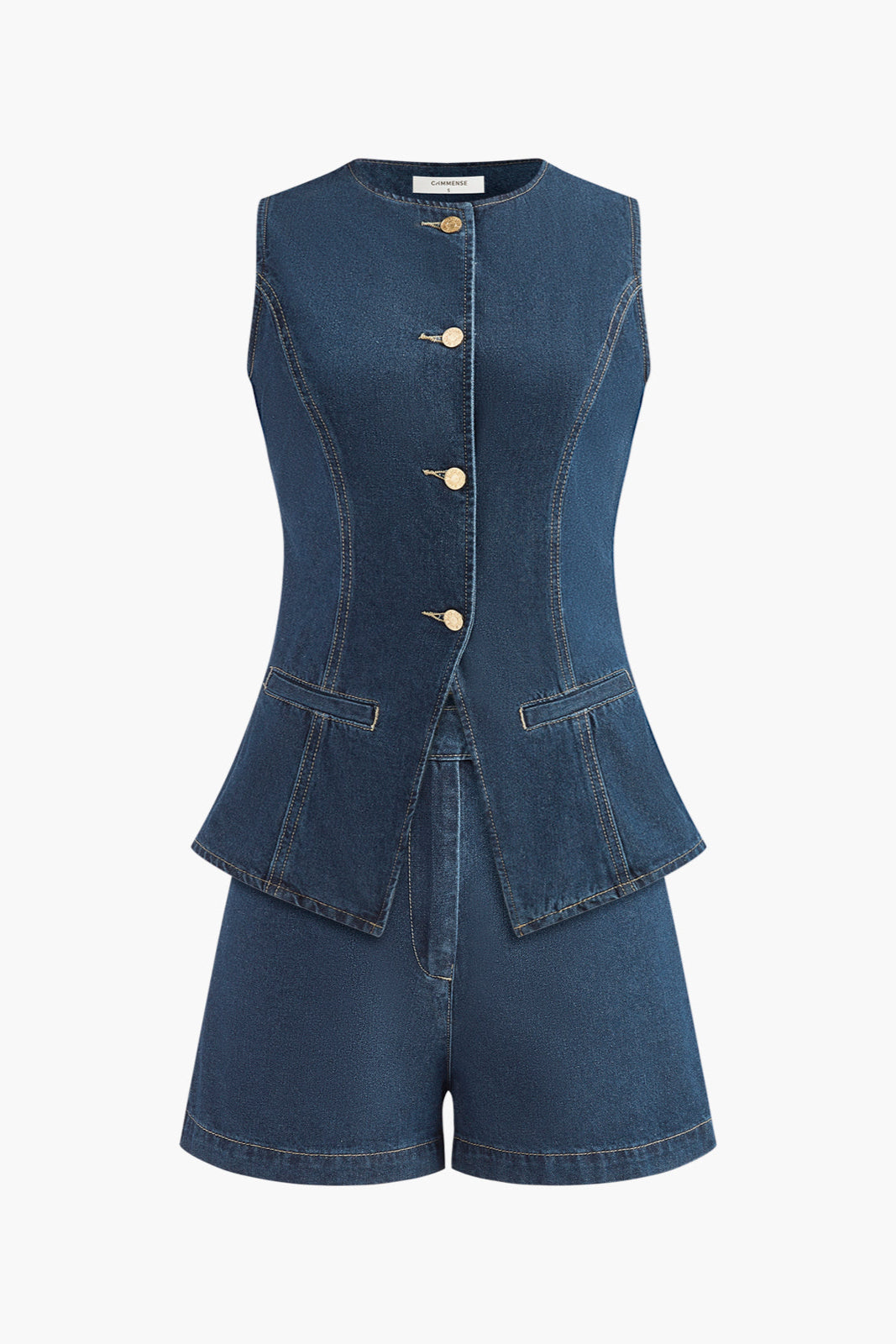 Noa | Denim Peplum Kamizelka z Szortami