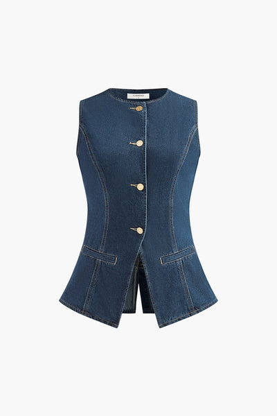 Noa | Denim Peplum Kamizelka z Szortami