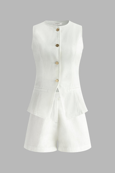 Noa | Denim Peplum Kamizelka z Szortami