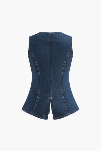 Noa | Denim Peplum Kamizelka z Szortami