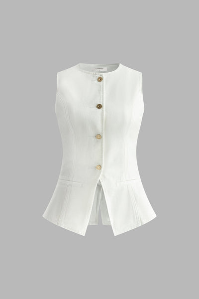 Noa | Denim Peplum Kamizelka z Szortami