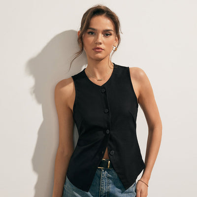 Nuria | Bawełniany top na ramiączkach z guzikami