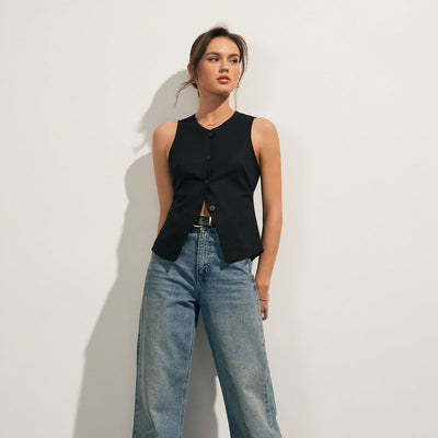 Nuria | Bawełniany top na ramiączkach z guzikami