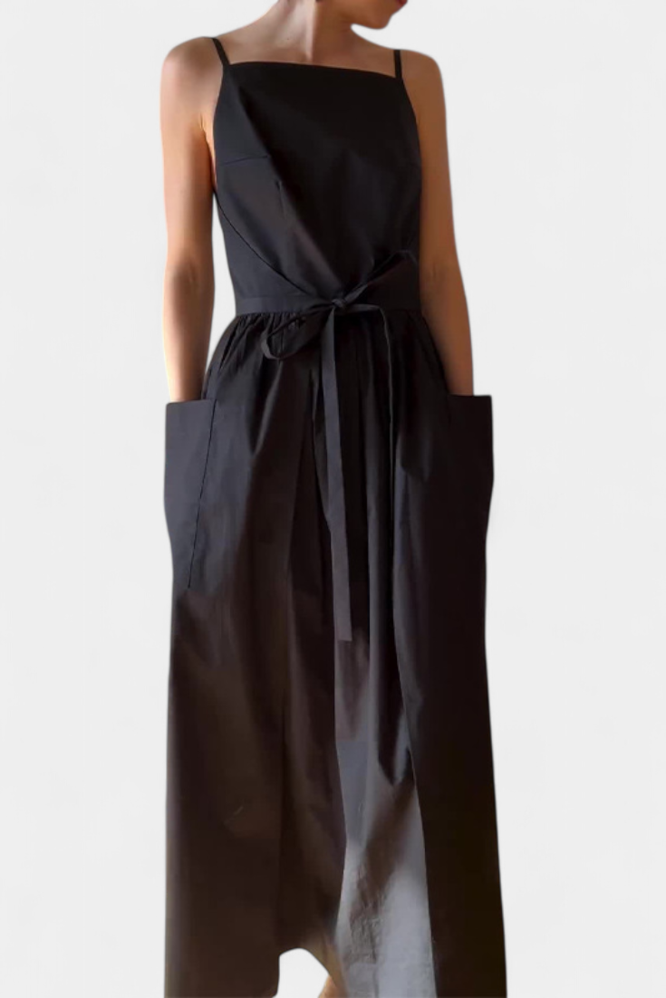 Alina | Dezi Długa Sukienka Bez Ramiączek z Regulowanymi Sznurkami Bocznie