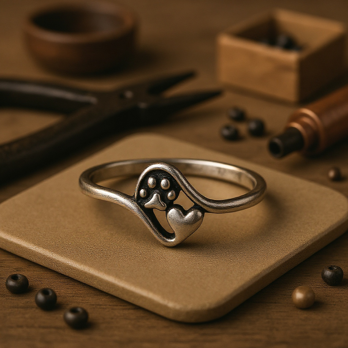 Vintage Sterling Silver Paw and Heart Ring