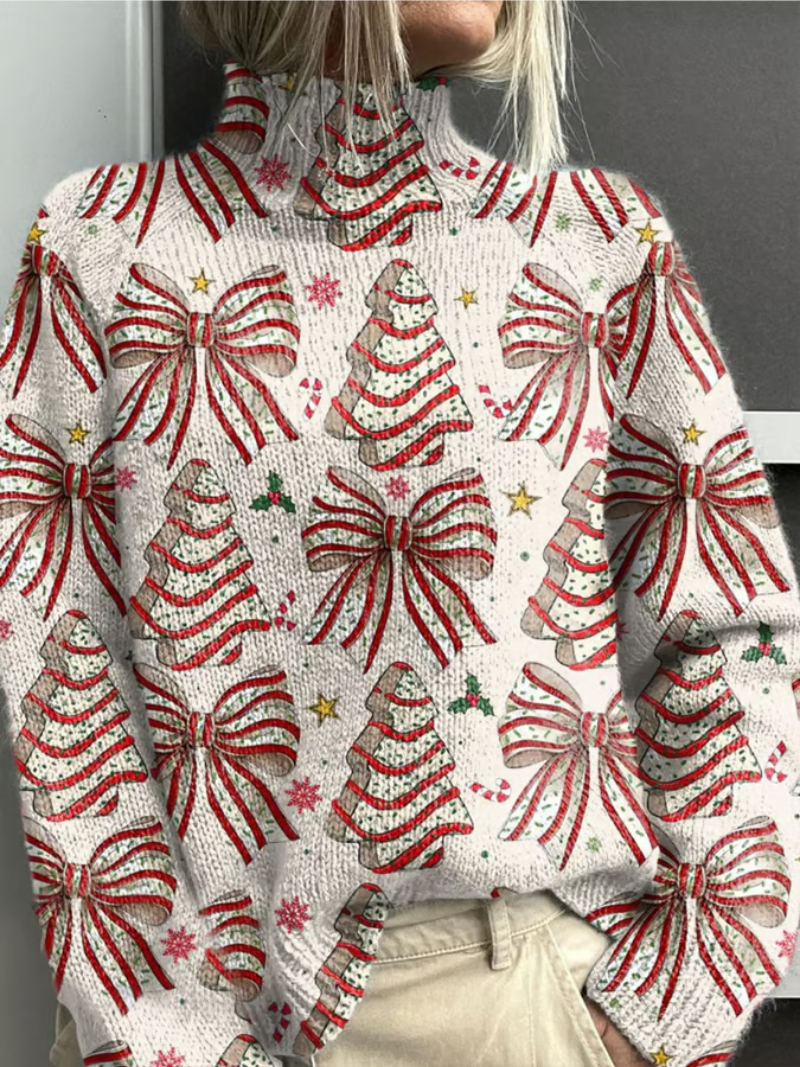 Mila - Christmas Sweater with Bows and Christmas Trees