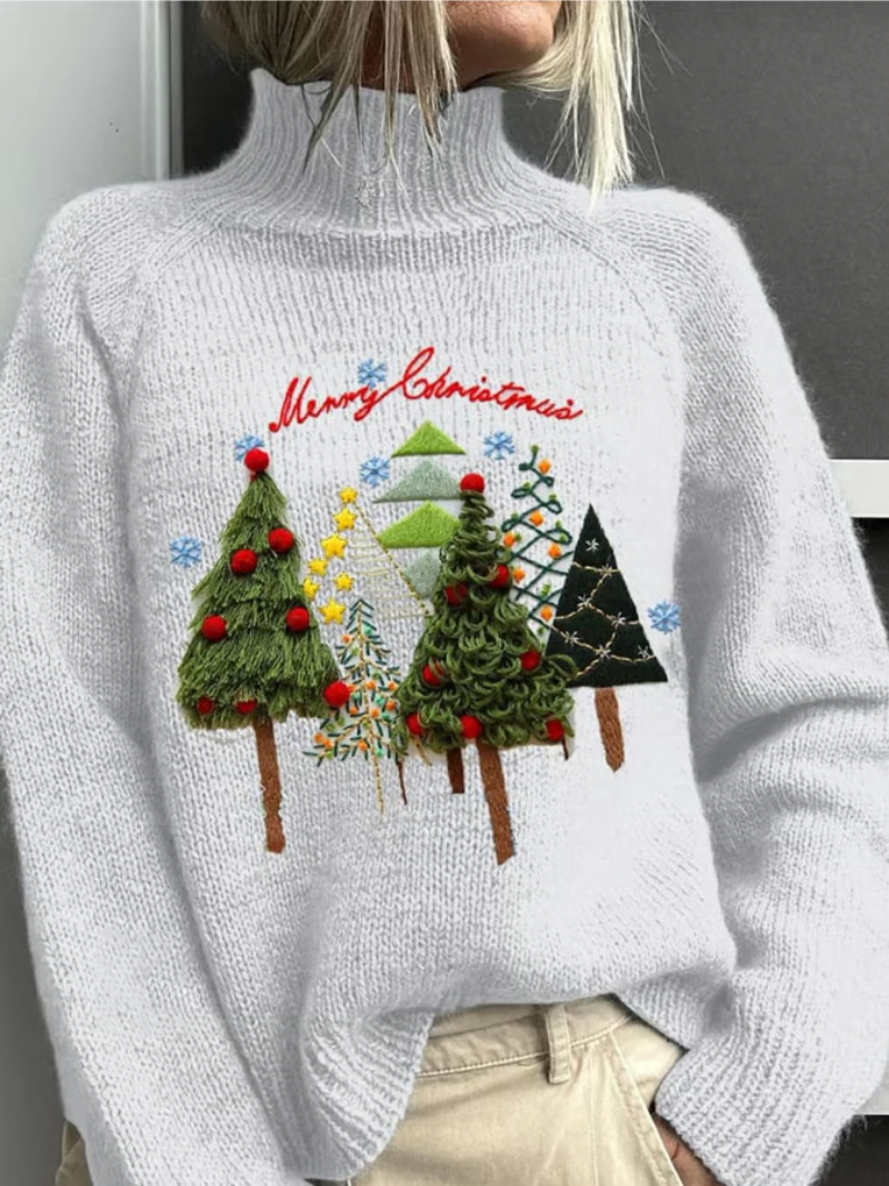 Elin - Christmas Sweater with Christmas Trees and Embroidery Details