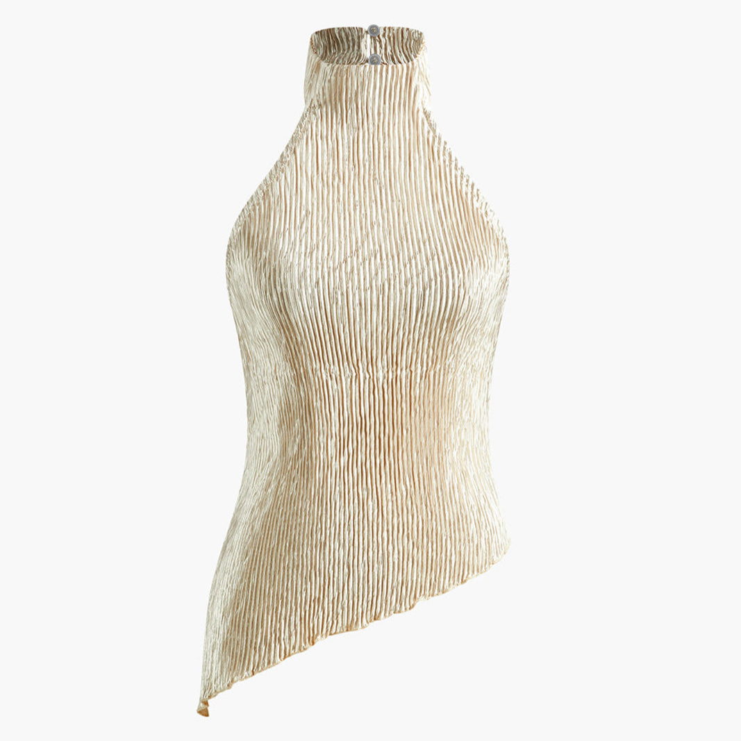 Renata | Asymetryczny Top na Halter z Szerokimi Spodniami