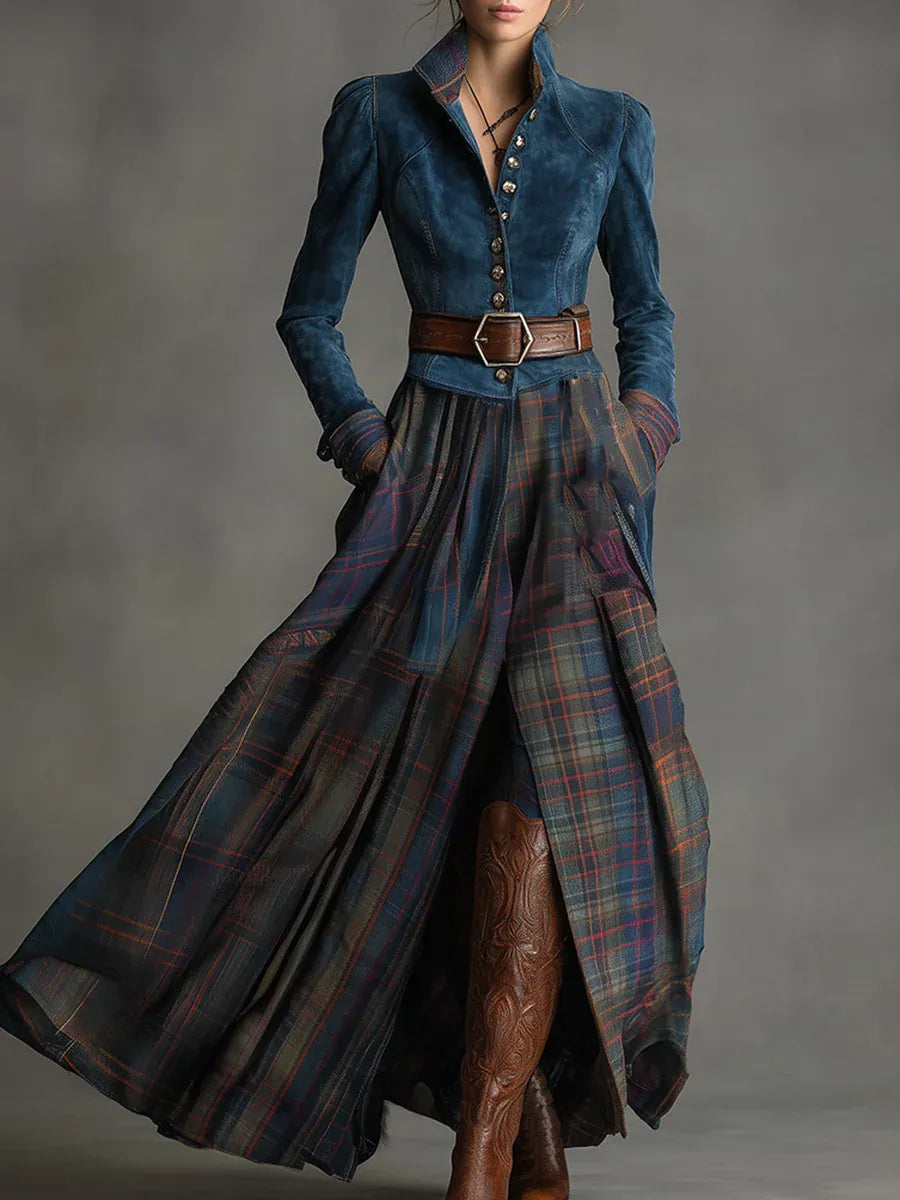 Allison | Faux Suede Plaid Maxi Dress