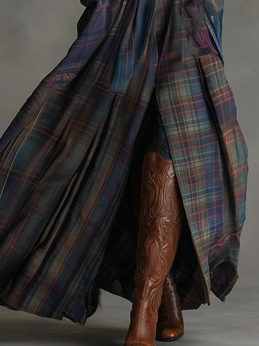 Allison | Faux Suede Plaid Maxi Dress