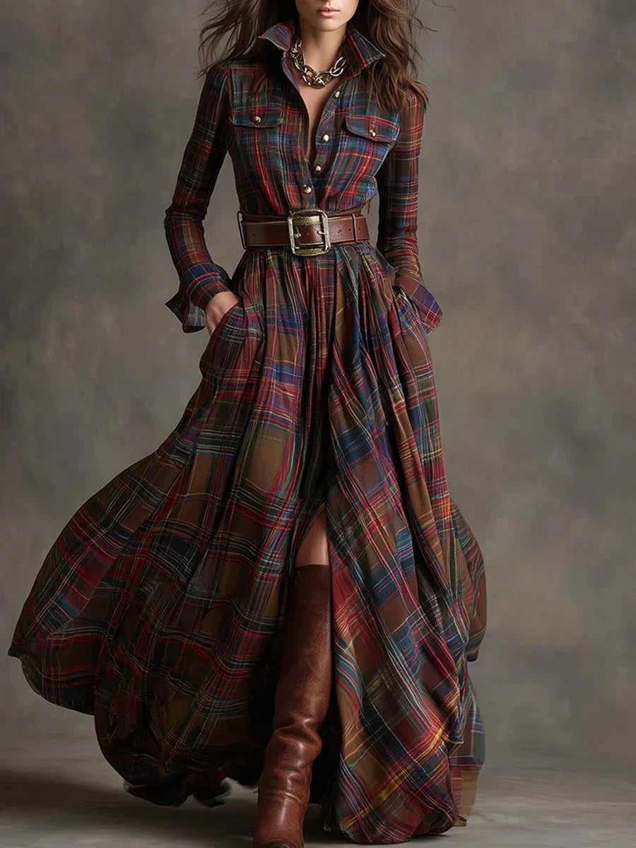 Sara | Retro Checkered Long Dress