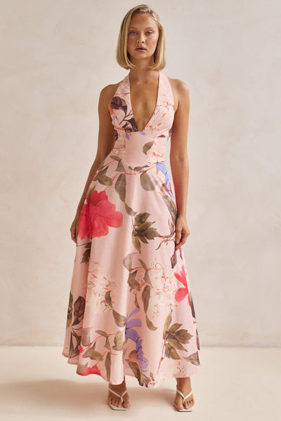Zarelle | Kwiatowa Różowa Sukienka Maxi