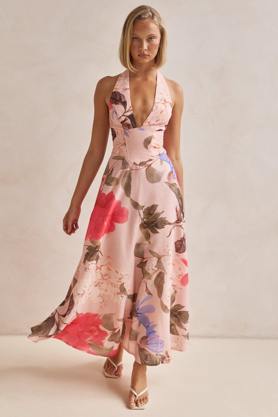 Zarelle | Kwiatowa Różowa Sukienka Maxi