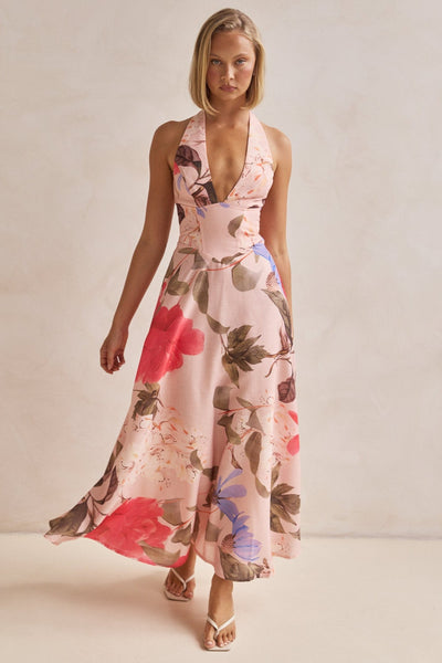 Zarelle | Kwiatowa Różowa Sukienka Maxi