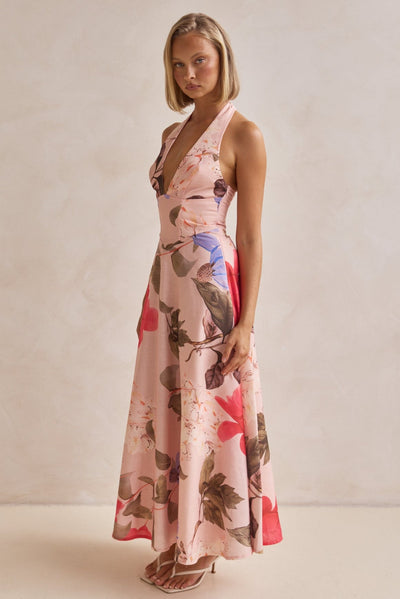 Zarelle | Kwiatowa Różowa Sukienka Maxi