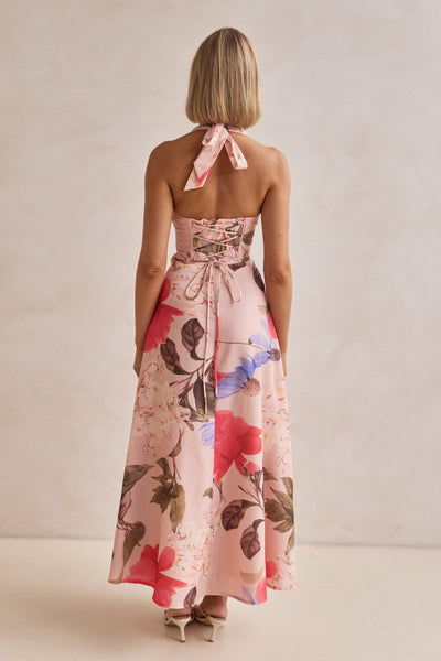 Zarelle | Kwiatowa Różowa Sukienka Maxi