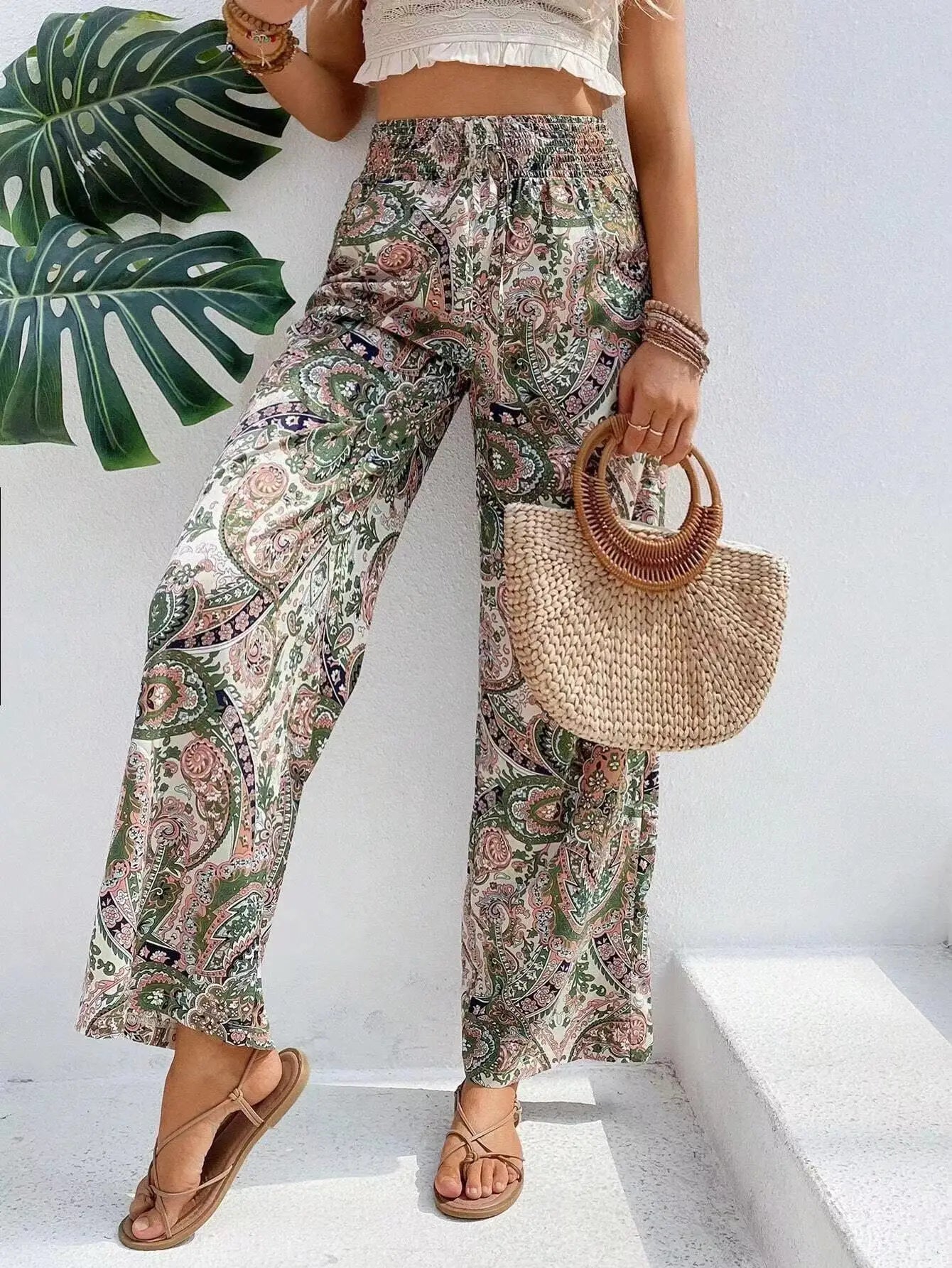 Olivia - Vintage Printed Wide-leg Pants